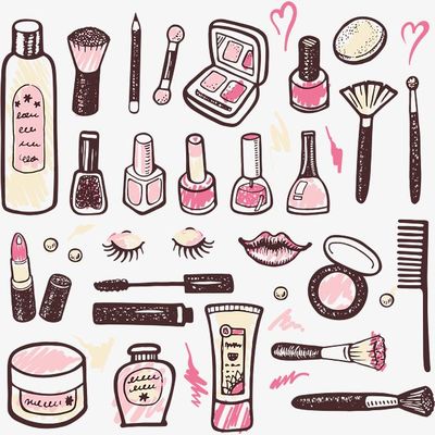 手繪卡通女性化妝品 藝術與美的靈動結合